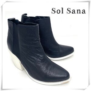 Sol Sana Western White Heel Leather Ankle Boot Black and White